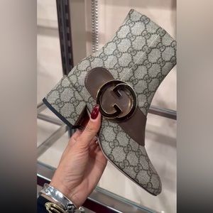New Gucci Monogram Ankle Boots with Brown Accents